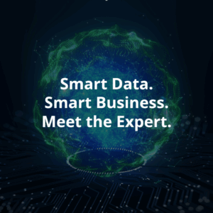 Smart Data. Smart Business. Meet the Expert. In dunklem Hintergrund